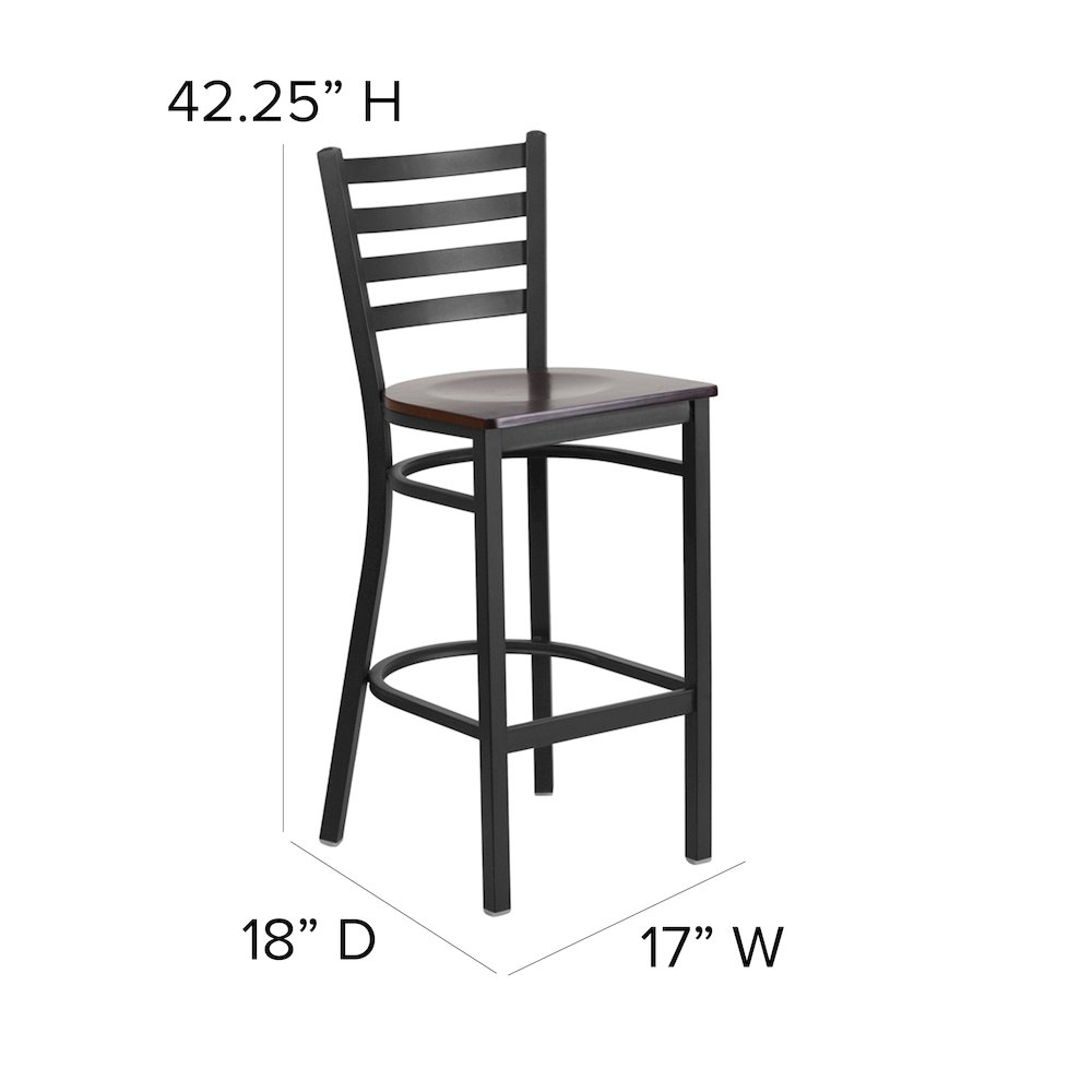 Black Ladder Back Metal Restaurant Barstool – Walnut Wood Seat
