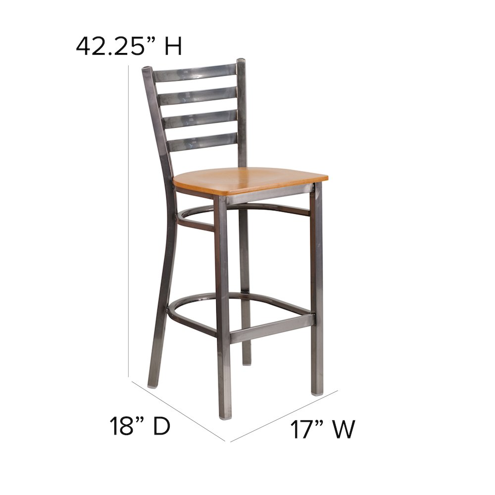 Clear Coated Ladder Back Metal Restaurant Barstool – Natural Wood Seat