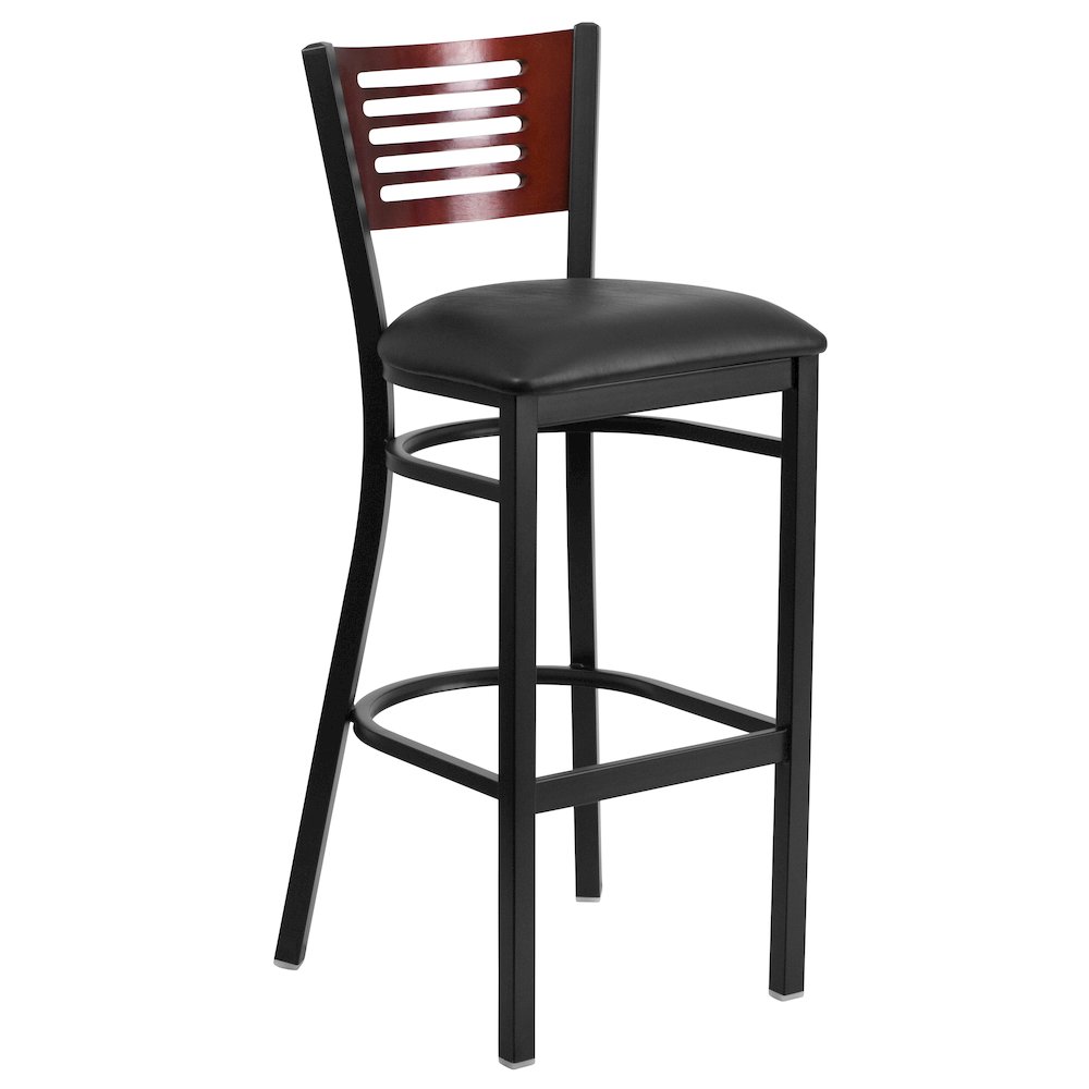 Black Slat Back Metal Restaurant Barstool – Mahogany Wood Back