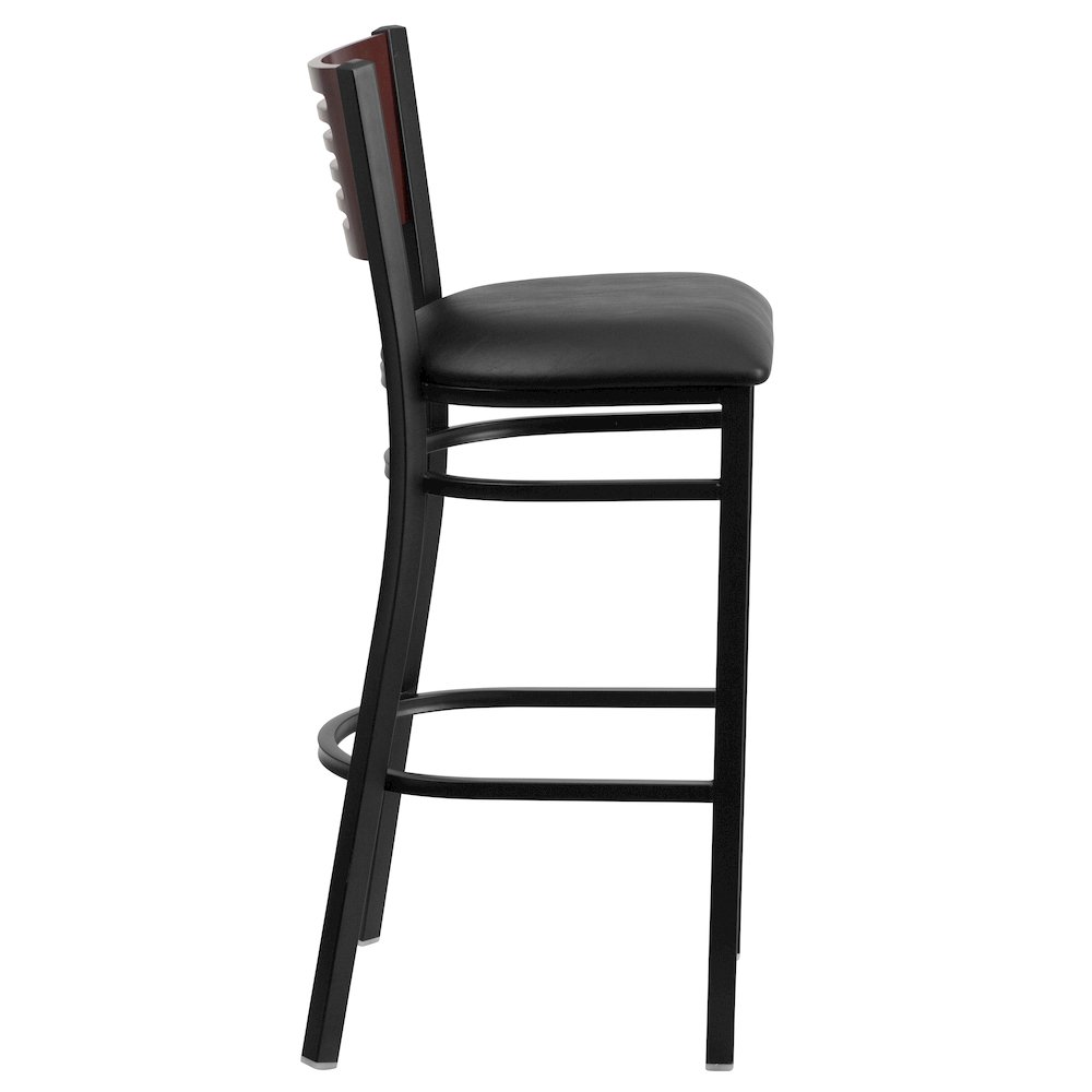 Black Slat Back Metal Restaurant Barstool – Mahogany Wood Back