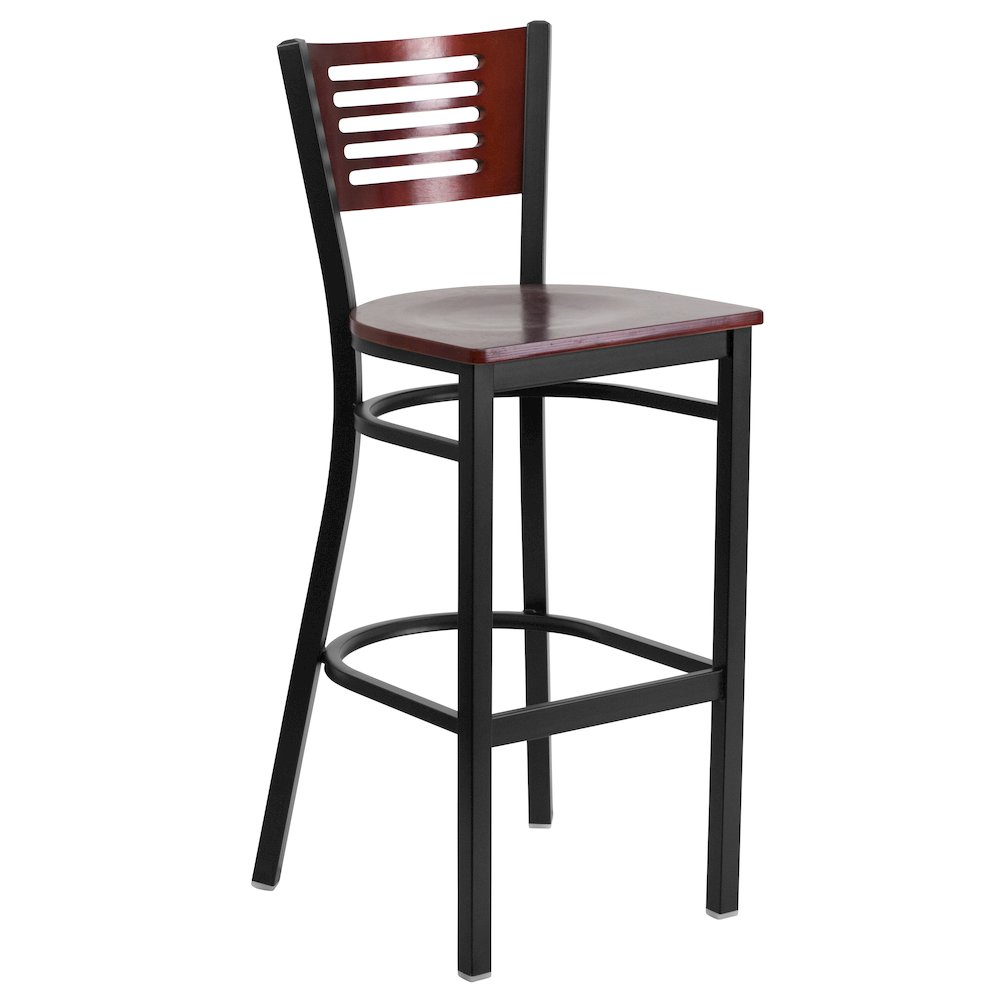 Black Slat Back Metal Restaurant Barstool – Mahogany Wood Back & Seat