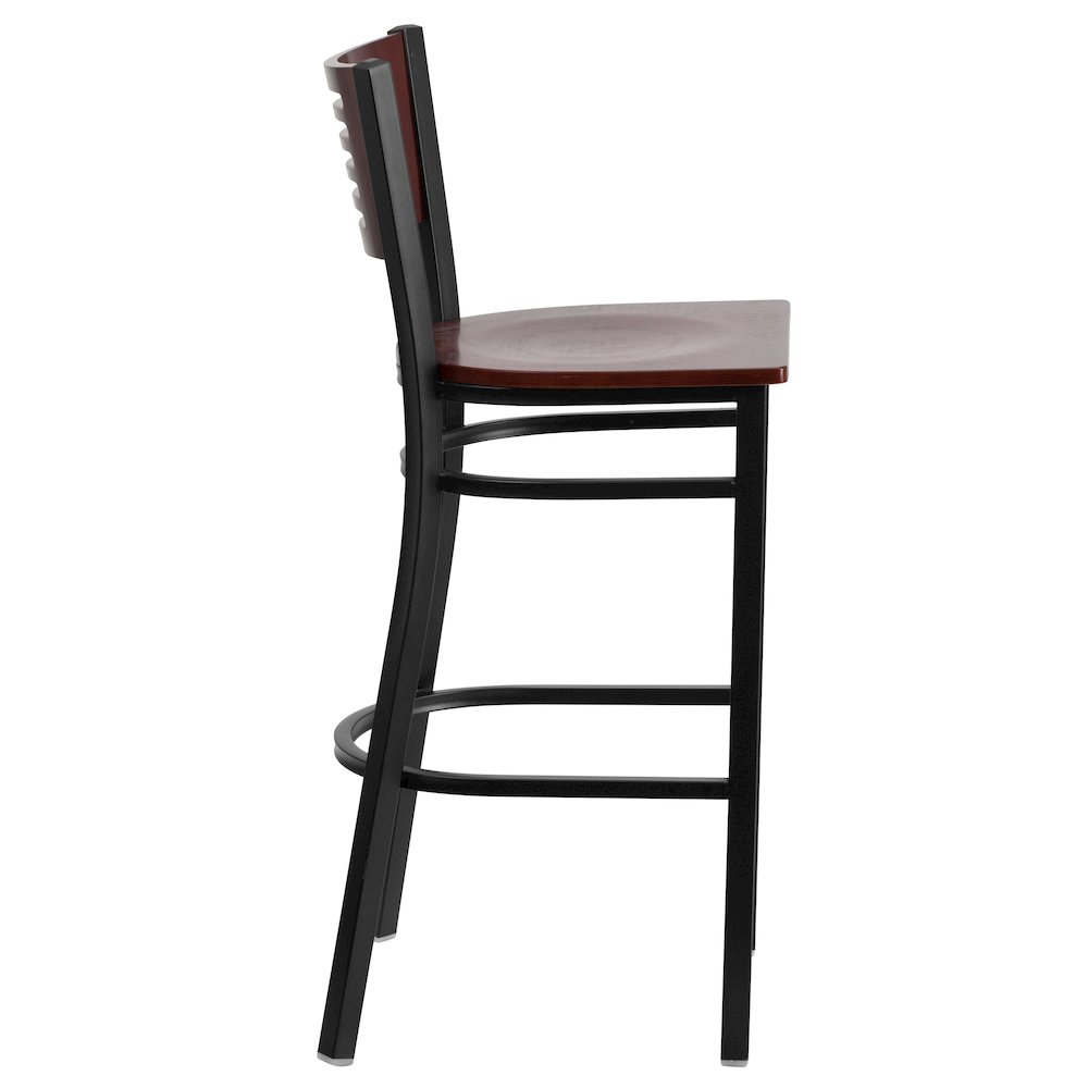 Black Slat Back Metal Restaurant Barstool – Mahogany Wood Back & Seat