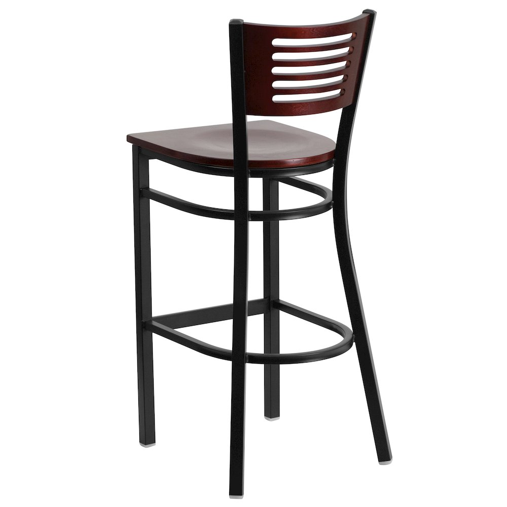 Black Slat Back Metal Restaurant Barstool – Mahogany Wood Back & Seat