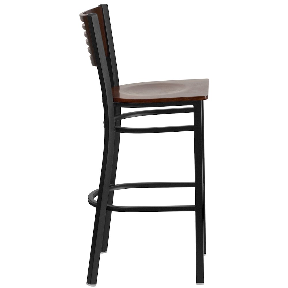 Black Slat Back Metal Restaurant Barstool – Walnut Wood Back & Seat