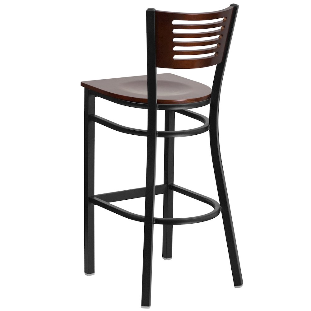 Black Slat Back Metal Restaurant Barstool – Walnut Wood Back & Seat