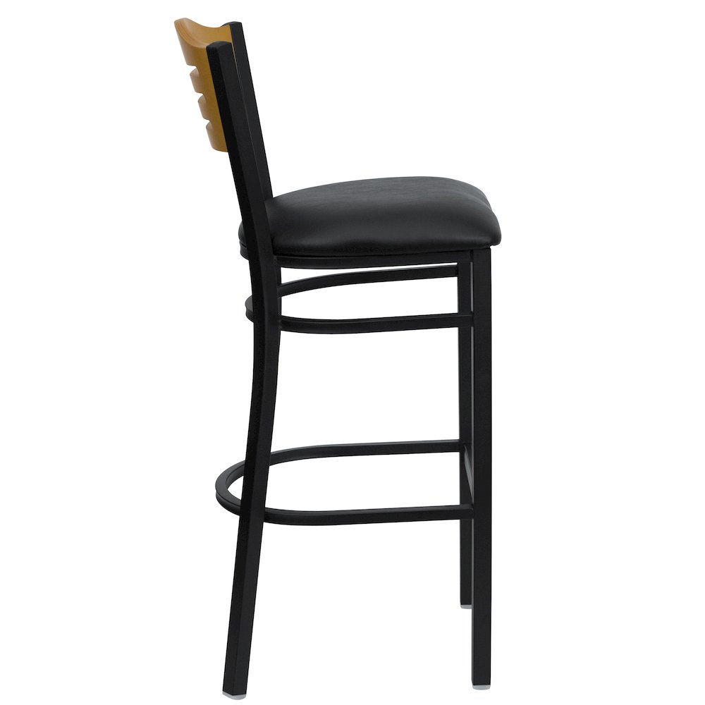 Black Slat Back Metal Restaurant Barstool – Natural Wood Back