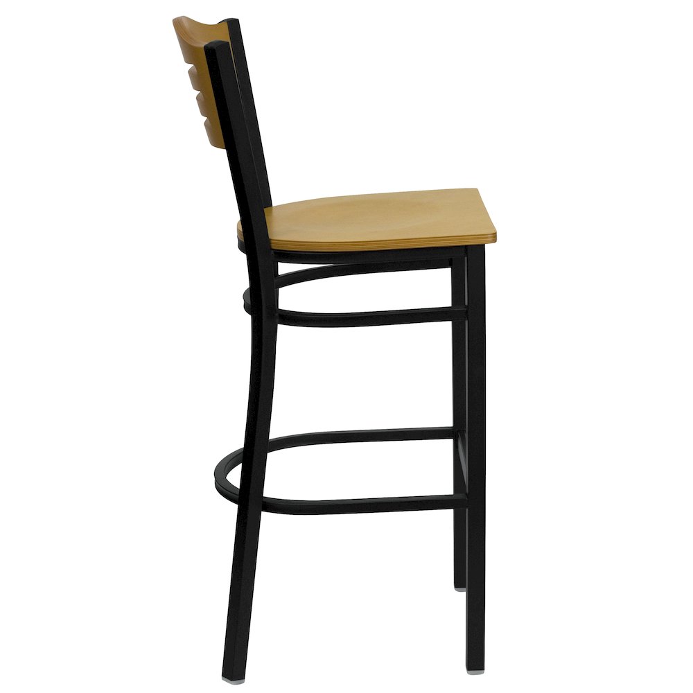 Black Slat Back Metal Restaurant Barstool – Natural Wood Back & Seat