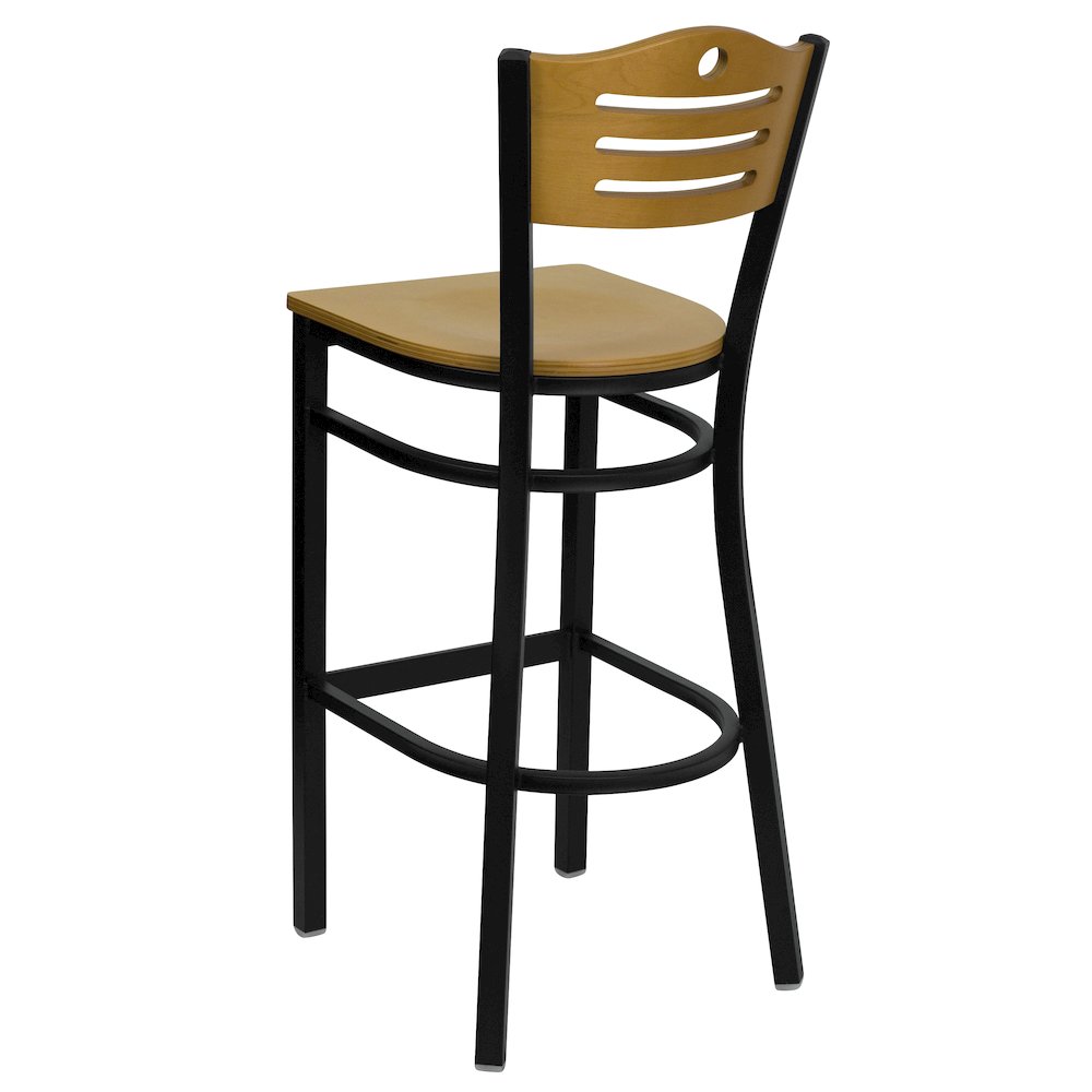 Black Slat Back Metal Restaurant Barstool – Natural Wood Back & Seat