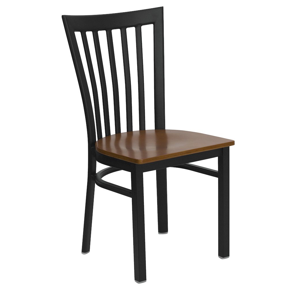 Black School House Back Metal Restaurant Chair – Cherry Wood Seat
