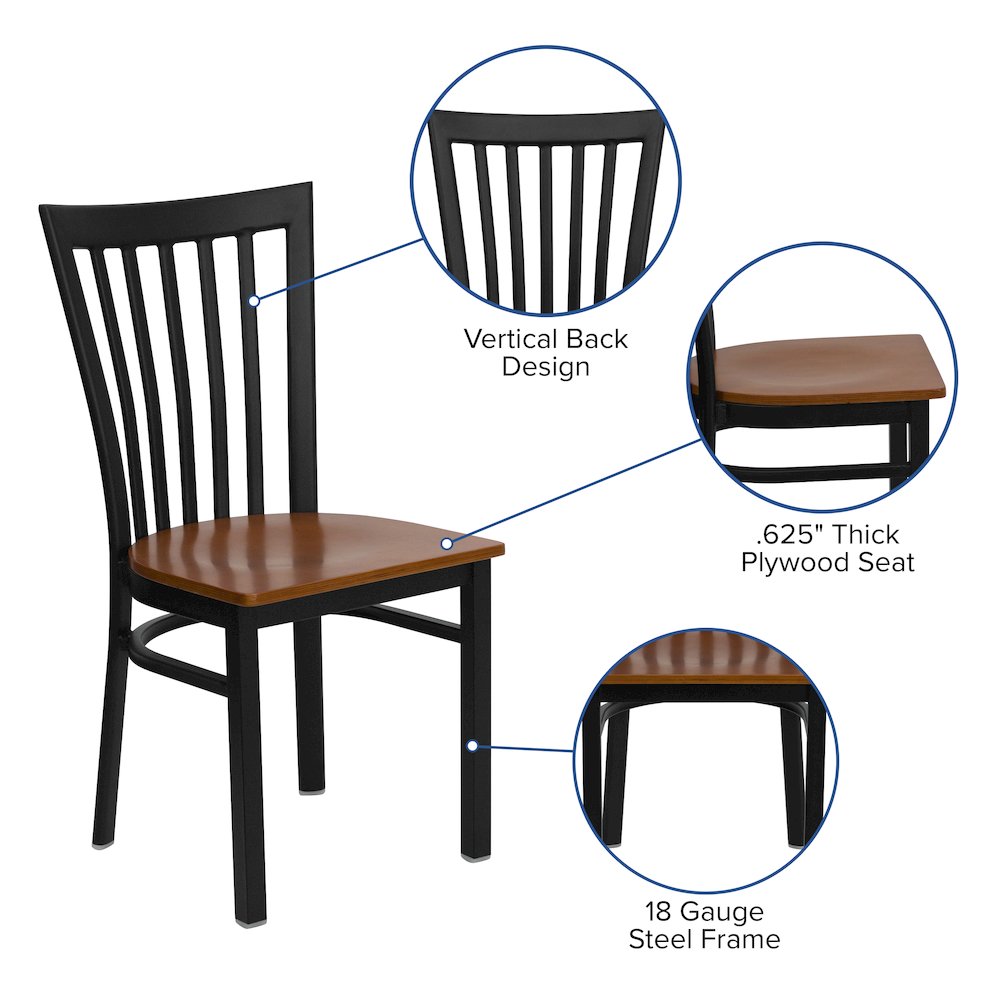 Black School House Back Metal Restaurant Chair – Cherry Wood Seat