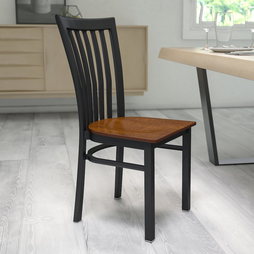 Black School House Back Metal Restaurant Chair – Cherry Wood Seat