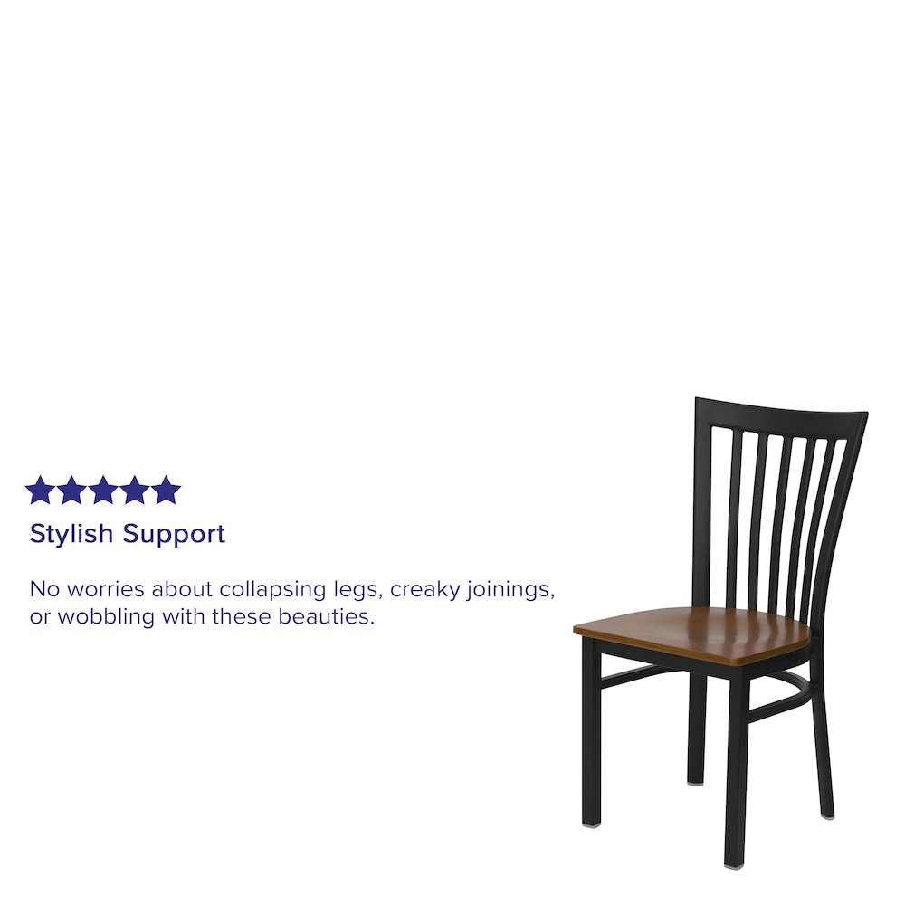 Black School House Back Metal Restaurant Chair – Cherry Wood Seat