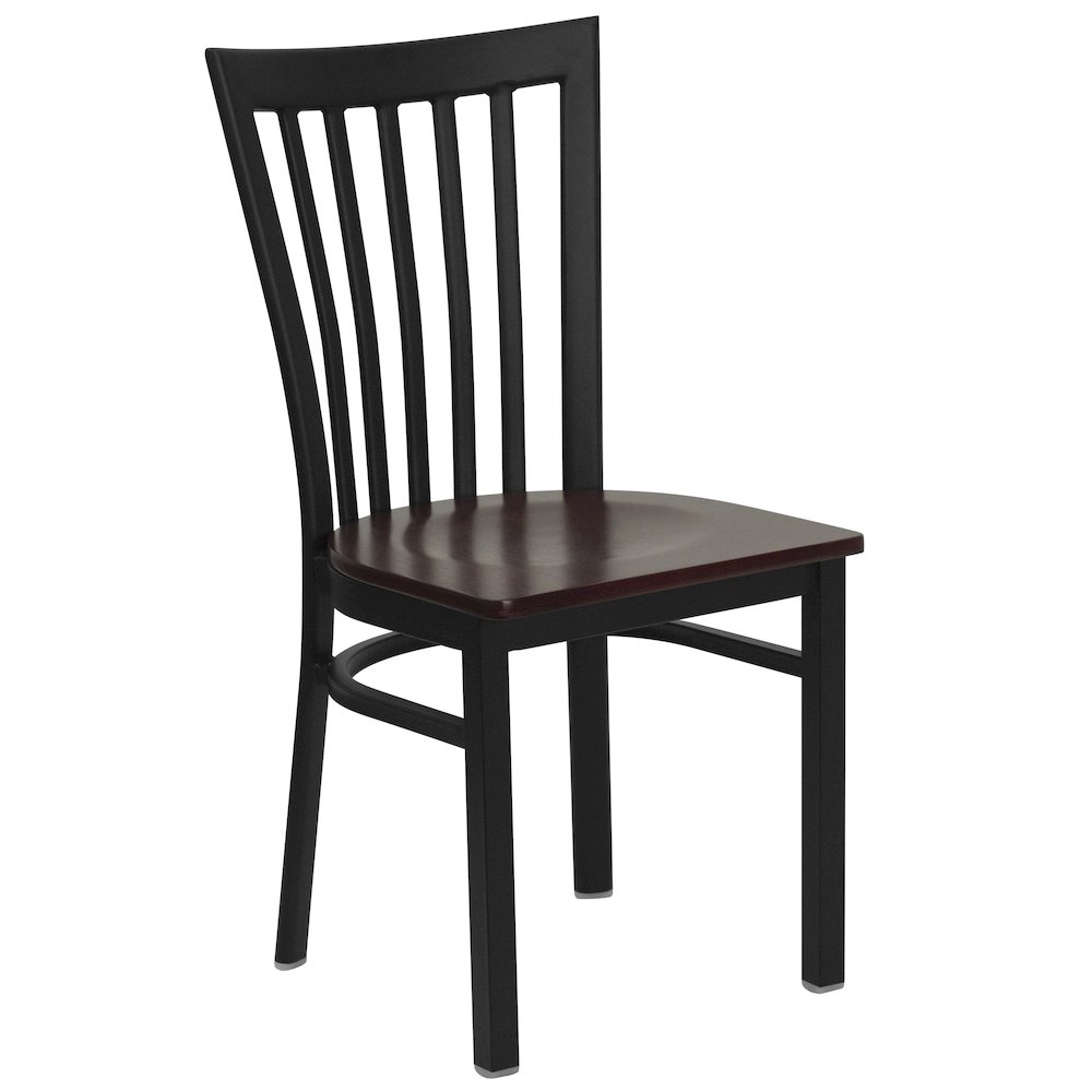 Black School House Back Metal Restaurant Chair – Mahogany Wood Seat