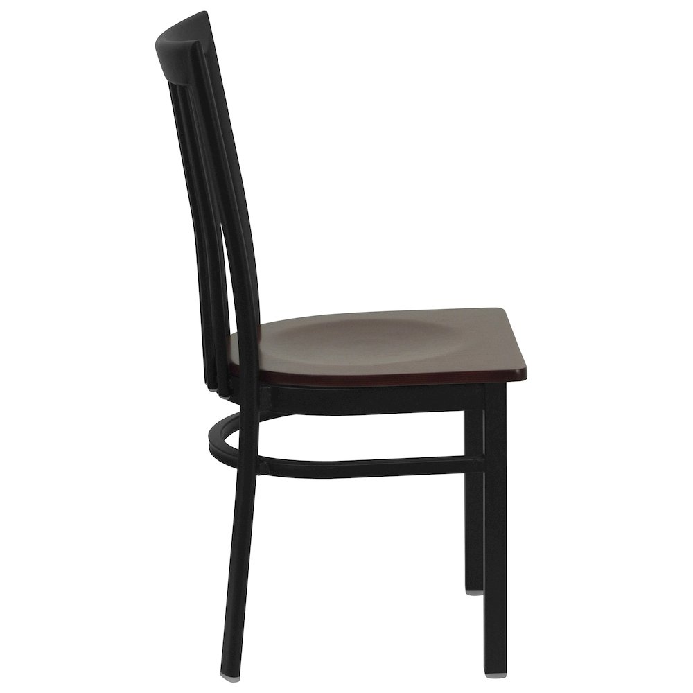 Black School House Back Metal Restaurant Chair – Mahogany Wood Seat