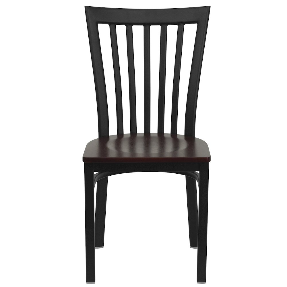 Black School House Back Metal Restaurant Chair – Mahogany Wood Seat
