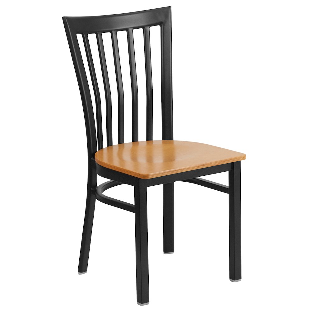 Black School House Back Metal Restaurant Chair – Natural Wood Seat