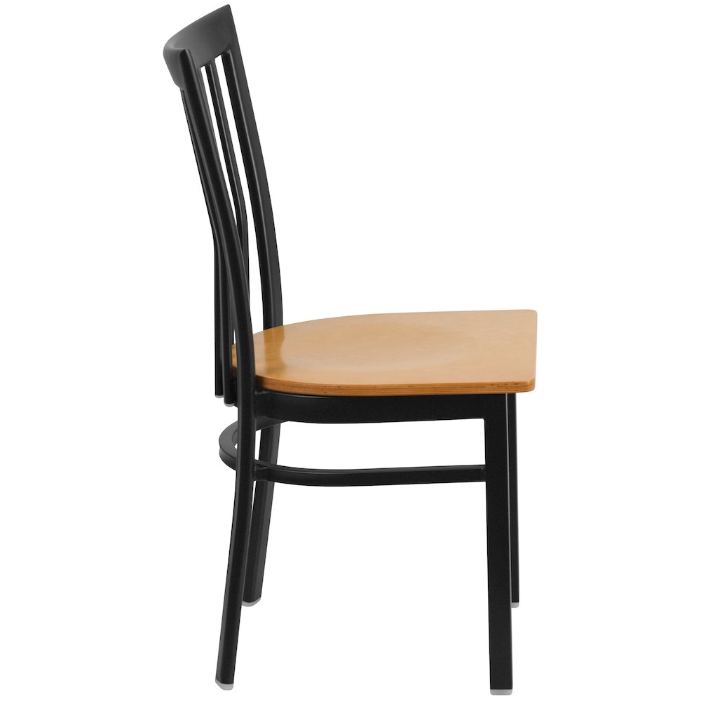 Black School House Back Metal Restaurant Chair – Natural Wood Seat