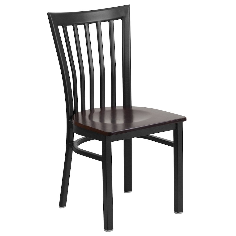 Black School House Back Metal Restaurant Chair – Walnut Wood Seat