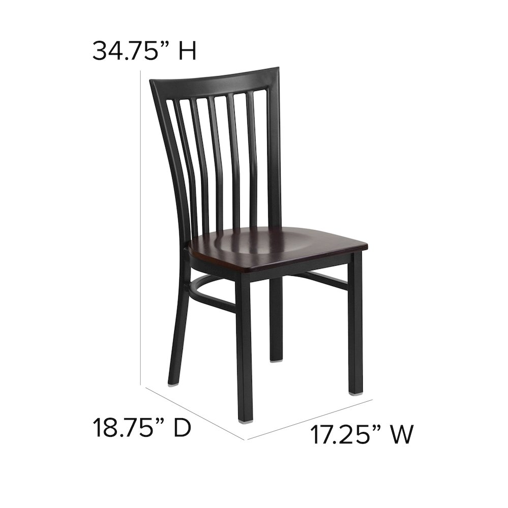 Black School House Back Metal Restaurant Chair – Walnut Wood Seat