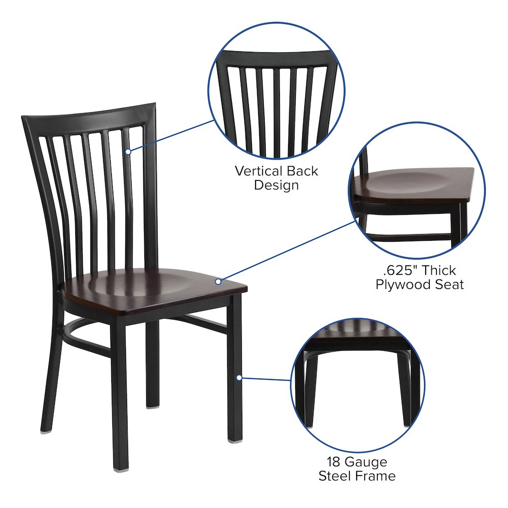 Black School House Back Metal Restaurant Chair – Walnut Wood Seat