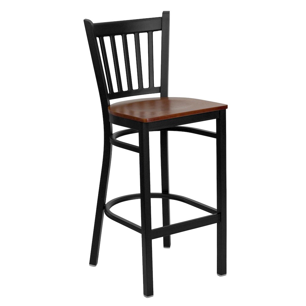 Black Vertical Back Metal Restaurant Barstool – Cherry Wood Seat