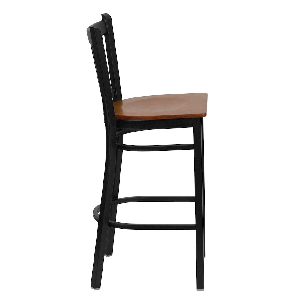 Black Vertical Back Metal Restaurant Barstool – Cherry Wood Seat