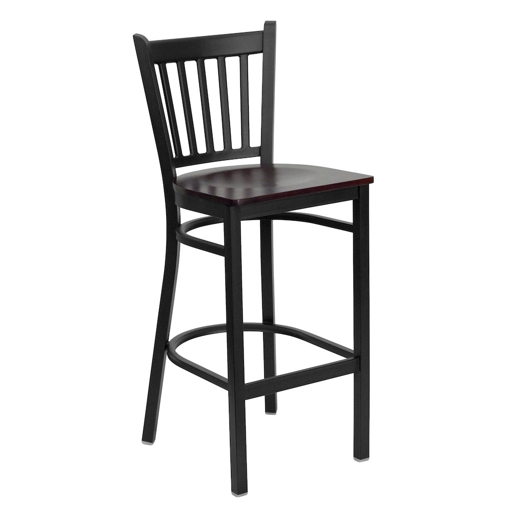 Black Vertical Back Metal Restaurant Barstool – Mahogany Wood Seat