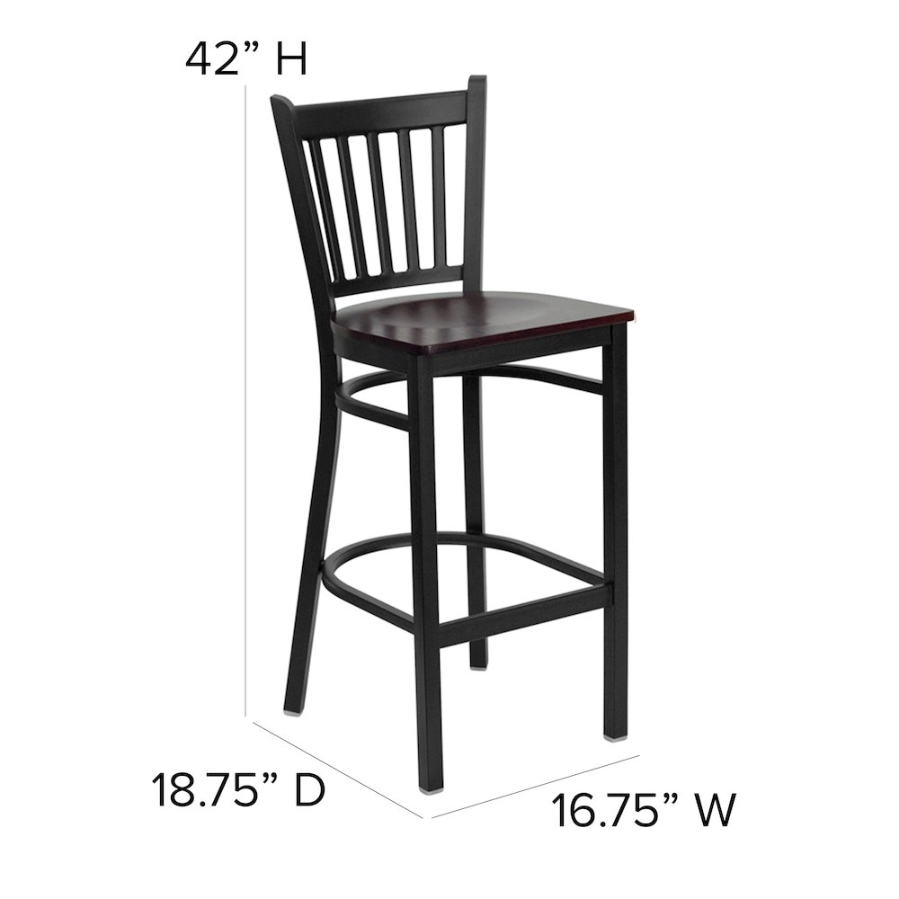 Black Vertical Back Metal Restaurant Barstool – Mahogany Wood Seat