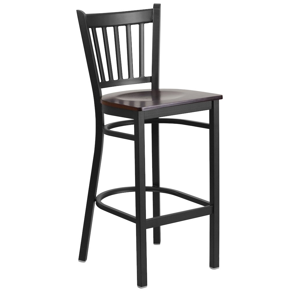 Black Vertical Back Metal Restaurant Barstool – Walnut Wood Seat