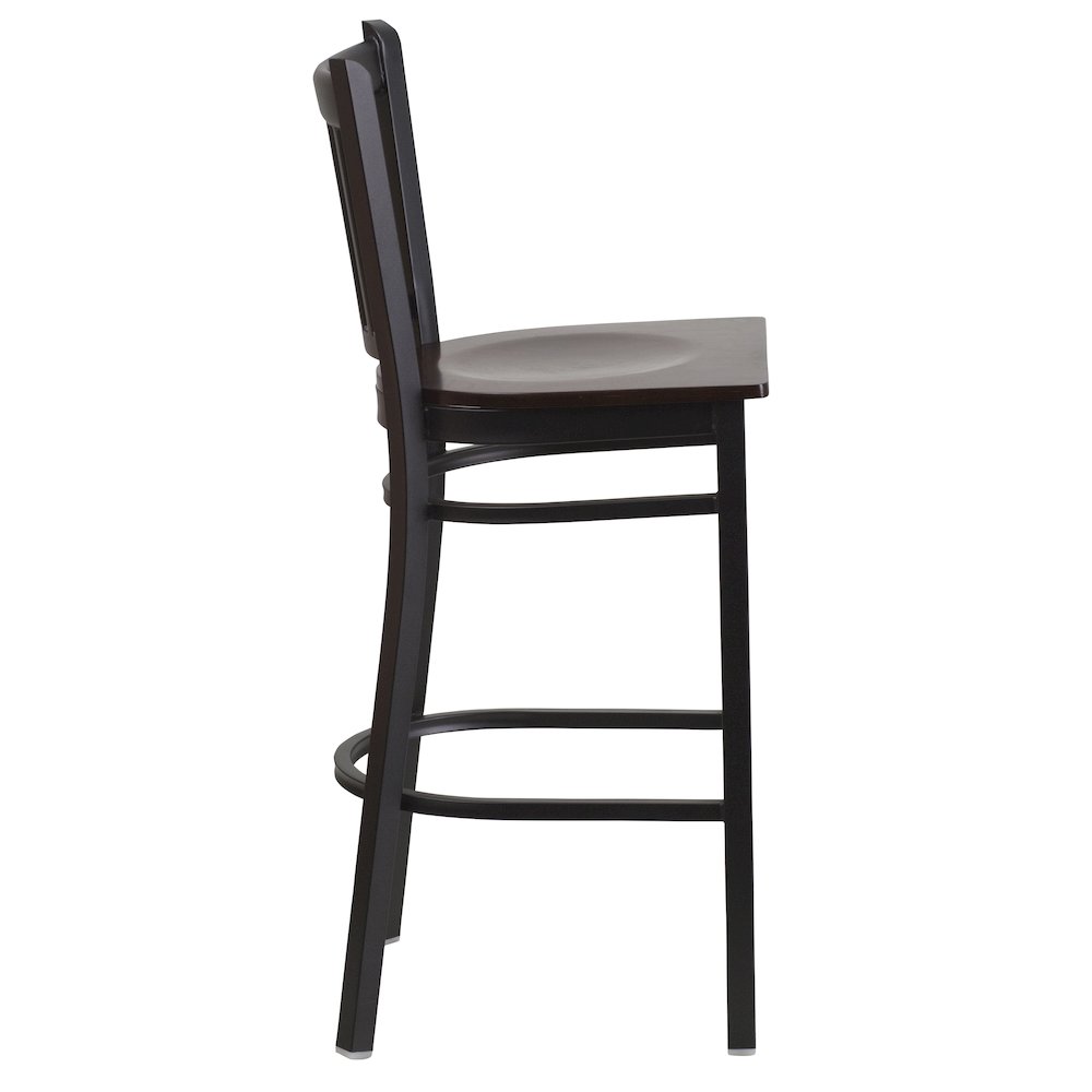 Black Vertical Back Metal Restaurant Barstool – Walnut Wood Seat