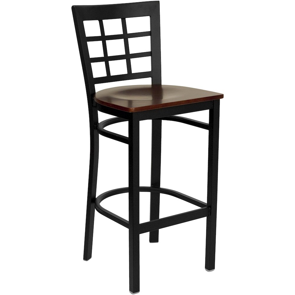 Black Window Back Metal Restaurant Barstool – Mahogany Wood Seat