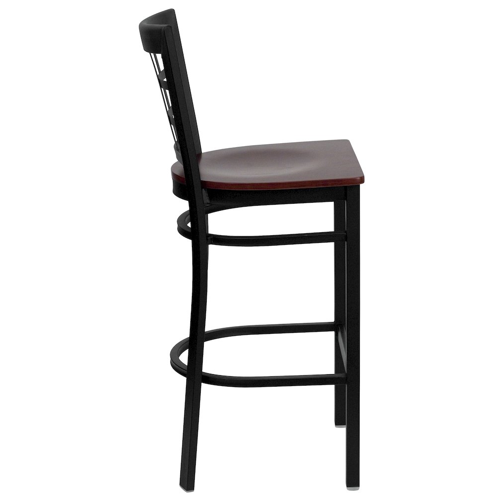 Black Window Back Metal Restaurant Barstool – Mahogany Wood Seat