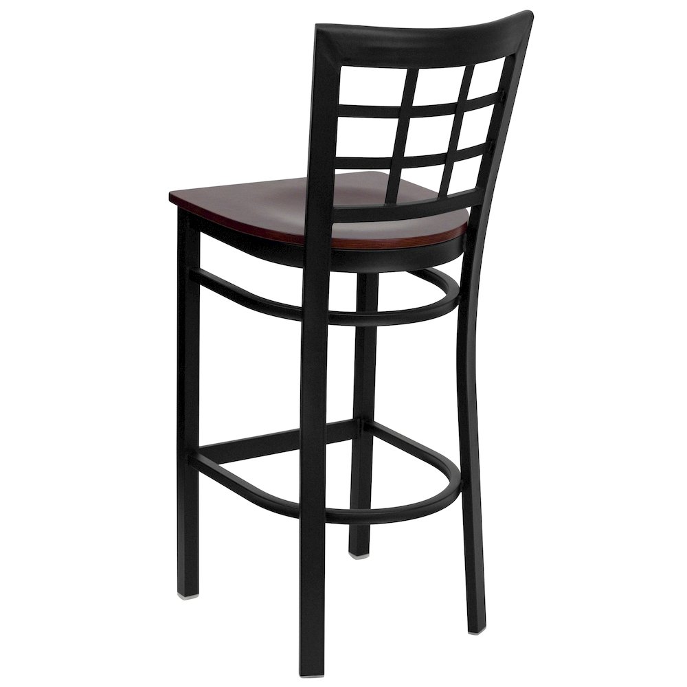Black Window Back Metal Restaurant Barstool – Mahogany Wood Seat