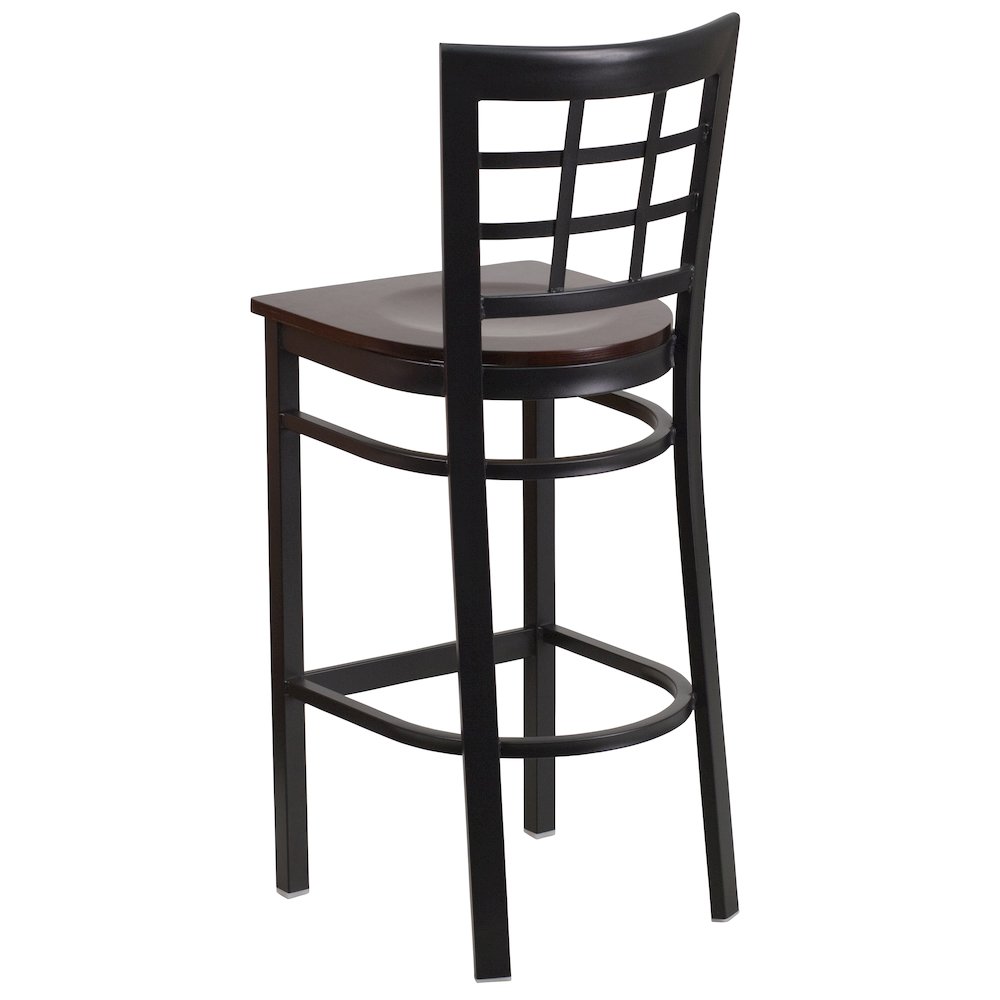 Black Window Back Metal Restaurant Barstool – Walnut Wood Seat