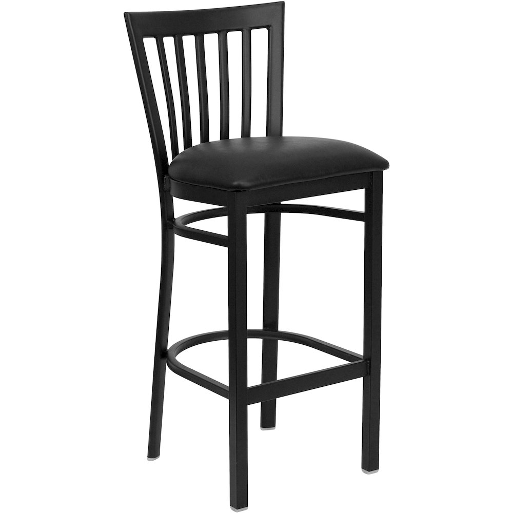 Black School House Back Metal Restaurant Barstool – Black Vinyl Seat