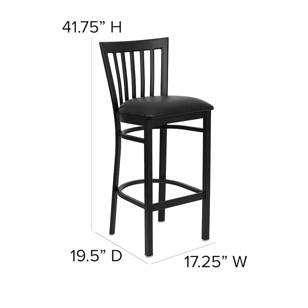Black School House Back Metal Restaurant Barstool – Black Vinyl Seat