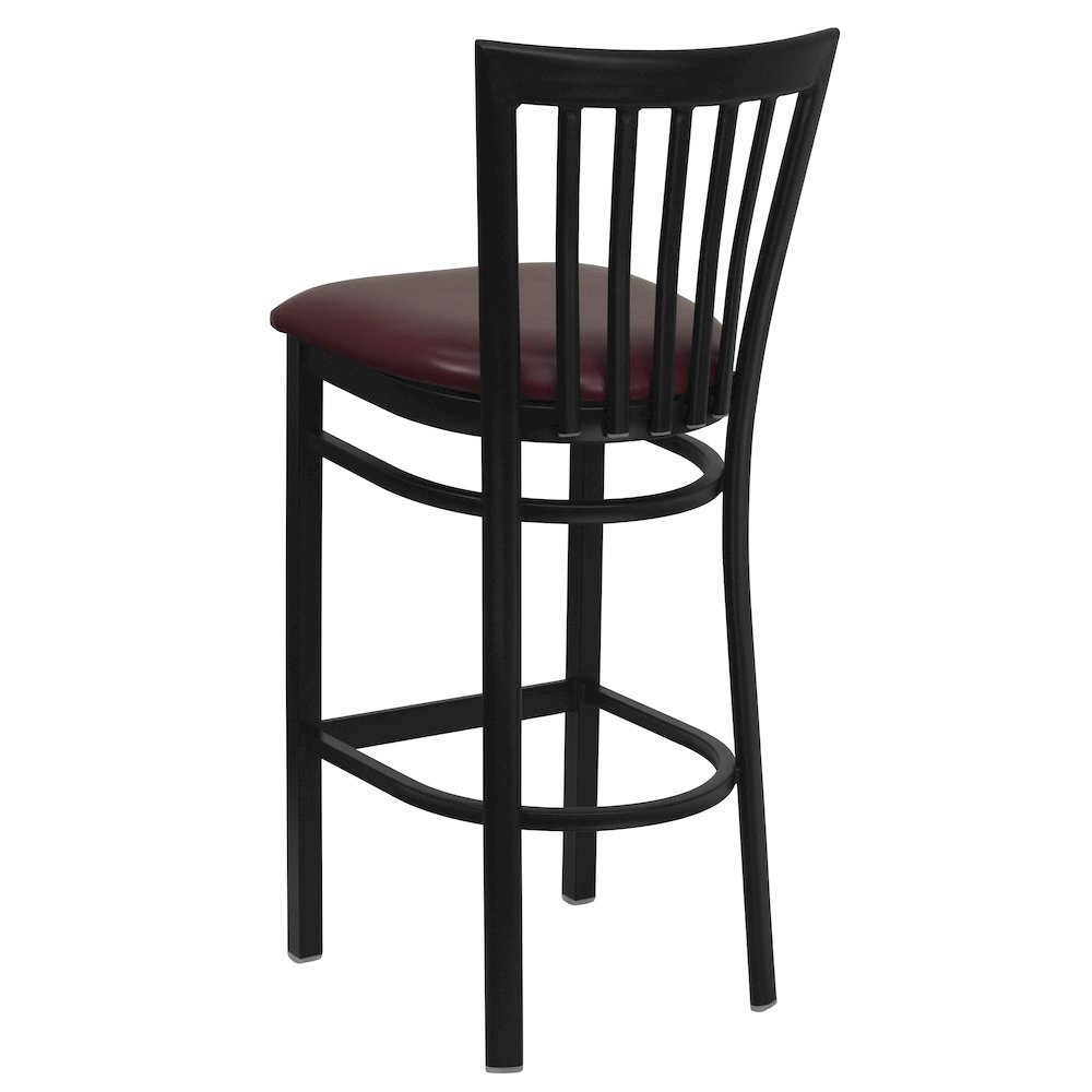 Black School House Back Metal Restaurant Barstool – Burgundy Vinyl Seat