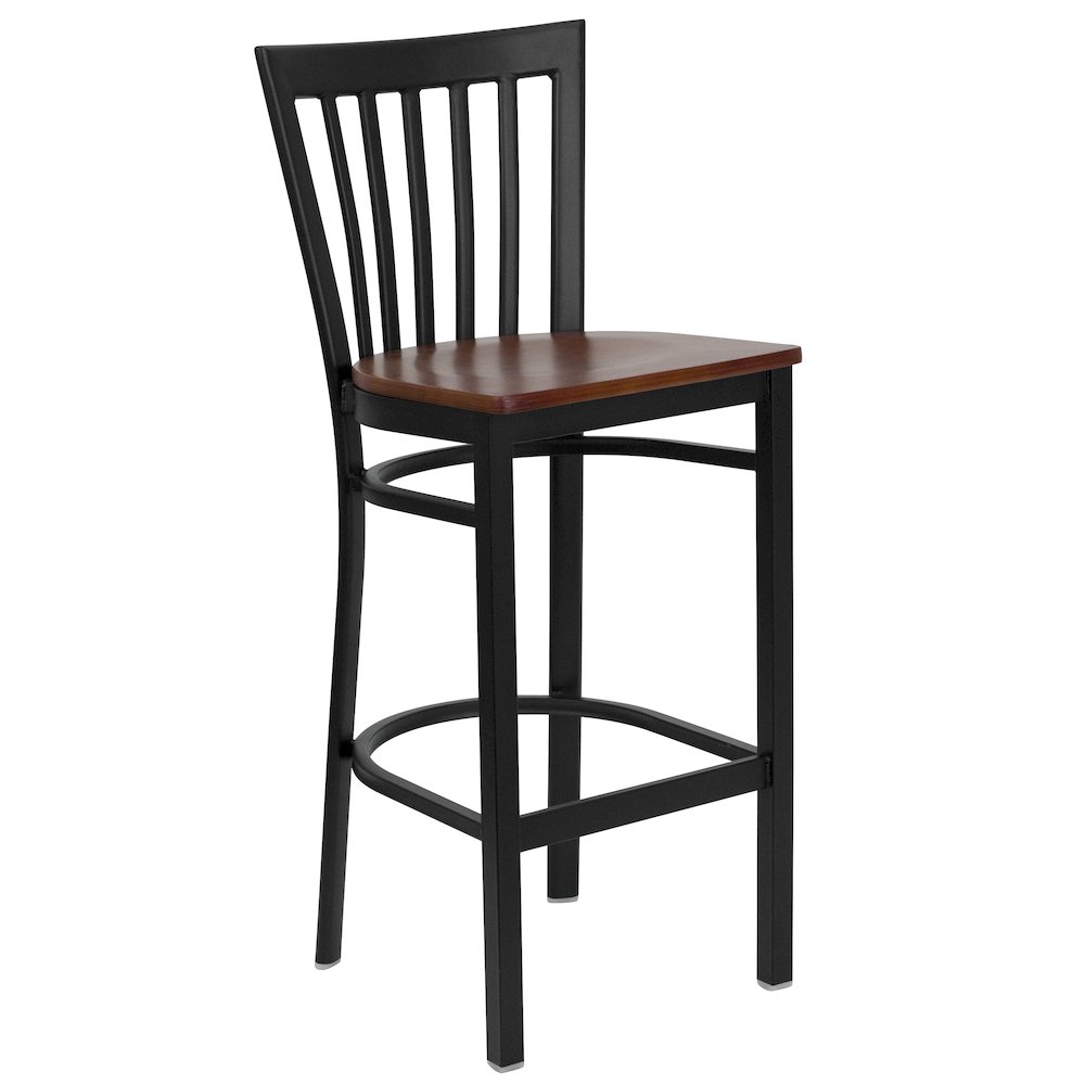 Black School House Back Metal Restaurant Barstool – Cherry Wood Seat