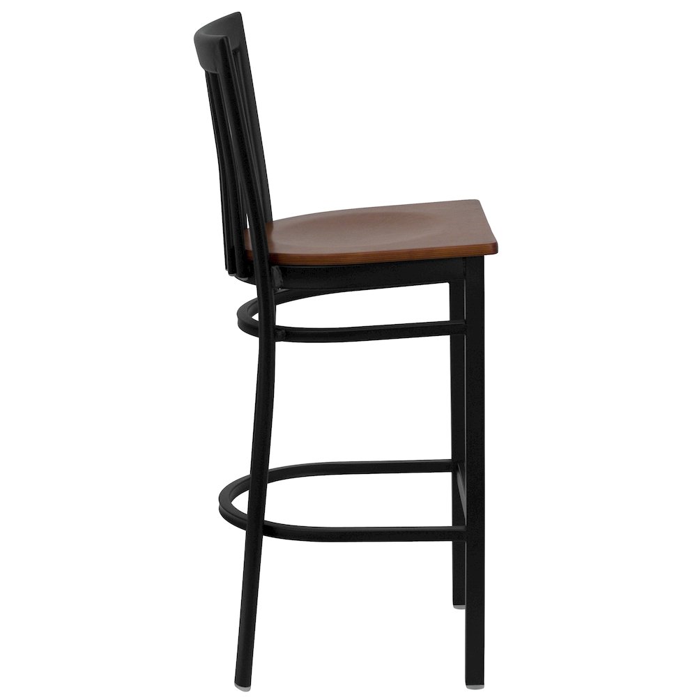 Black School House Back Metal Restaurant Barstool – Cherry Wood Seat