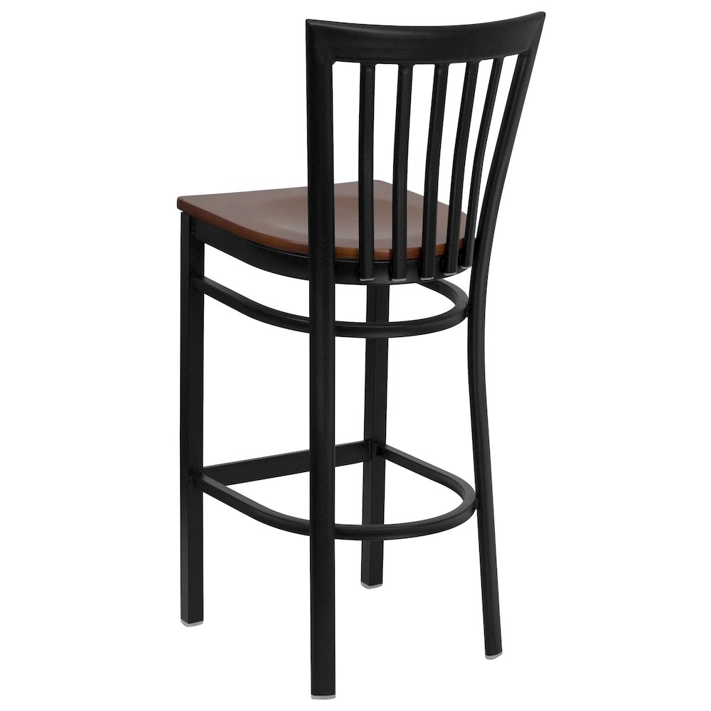 Black School House Back Metal Restaurant Barstool – Cherry Wood Seat