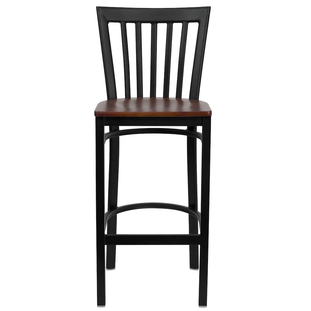 Black School House Back Metal Restaurant Barstool – Cherry Wood Seat