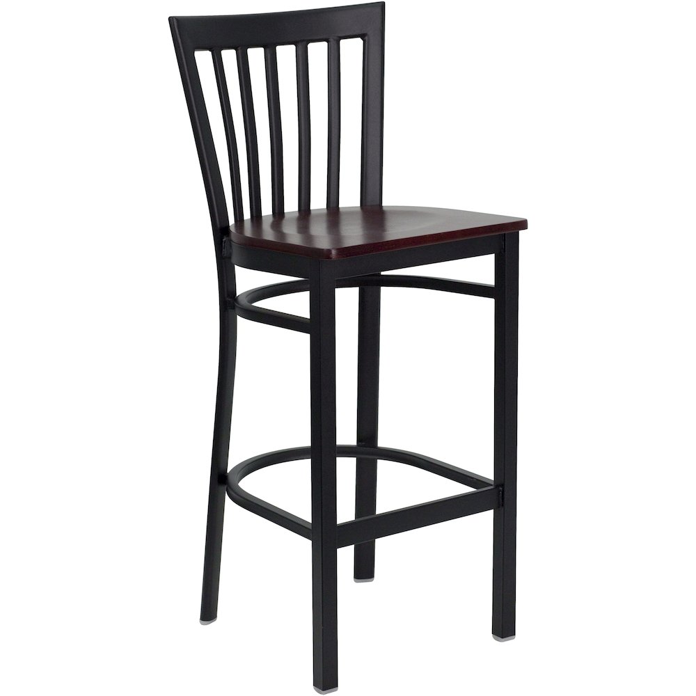 Black School House Back Metal Restaurant Barstool – Mahogany Wood Seat