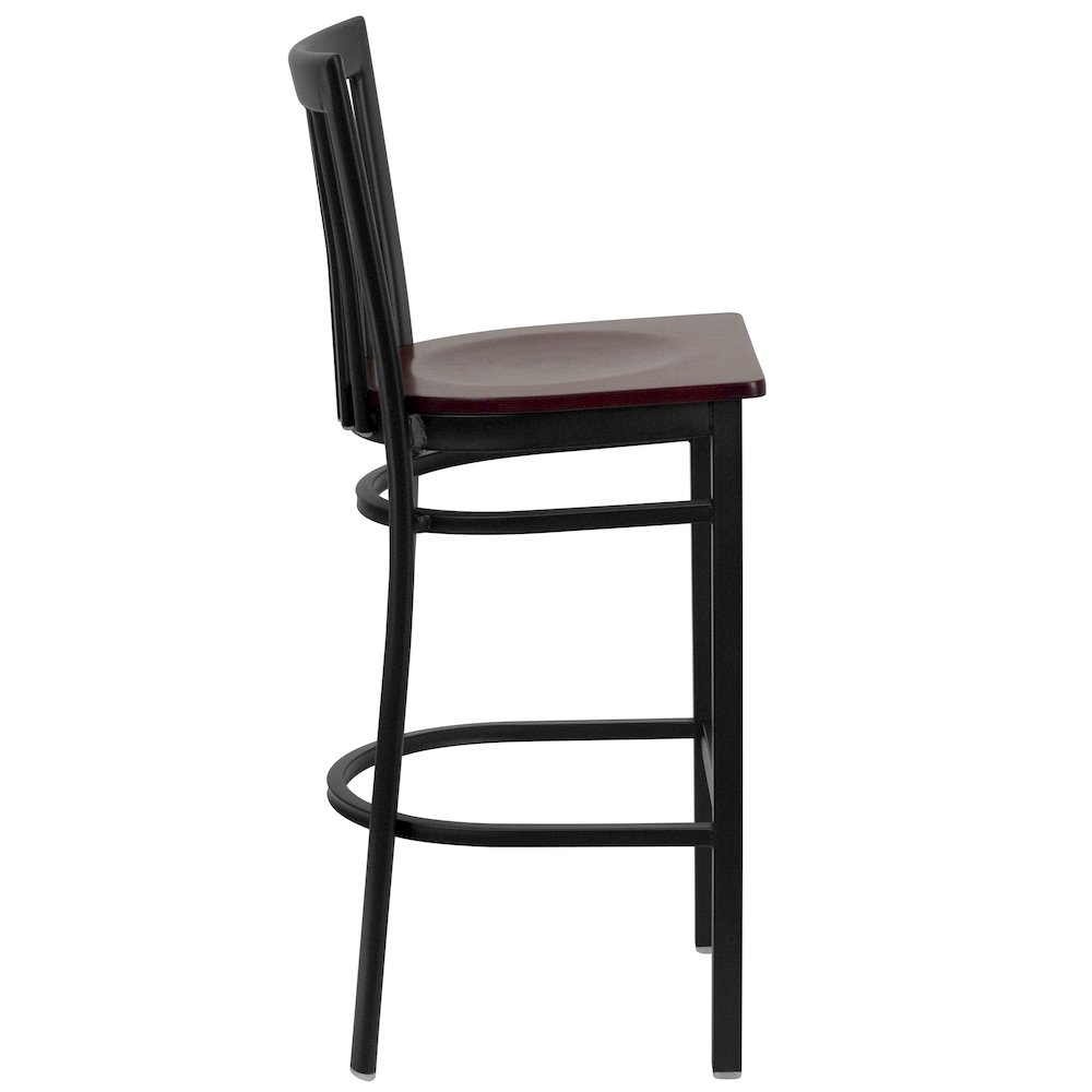 Black School House Back Metal Restaurant Barstool – Mahogany Wood Seat