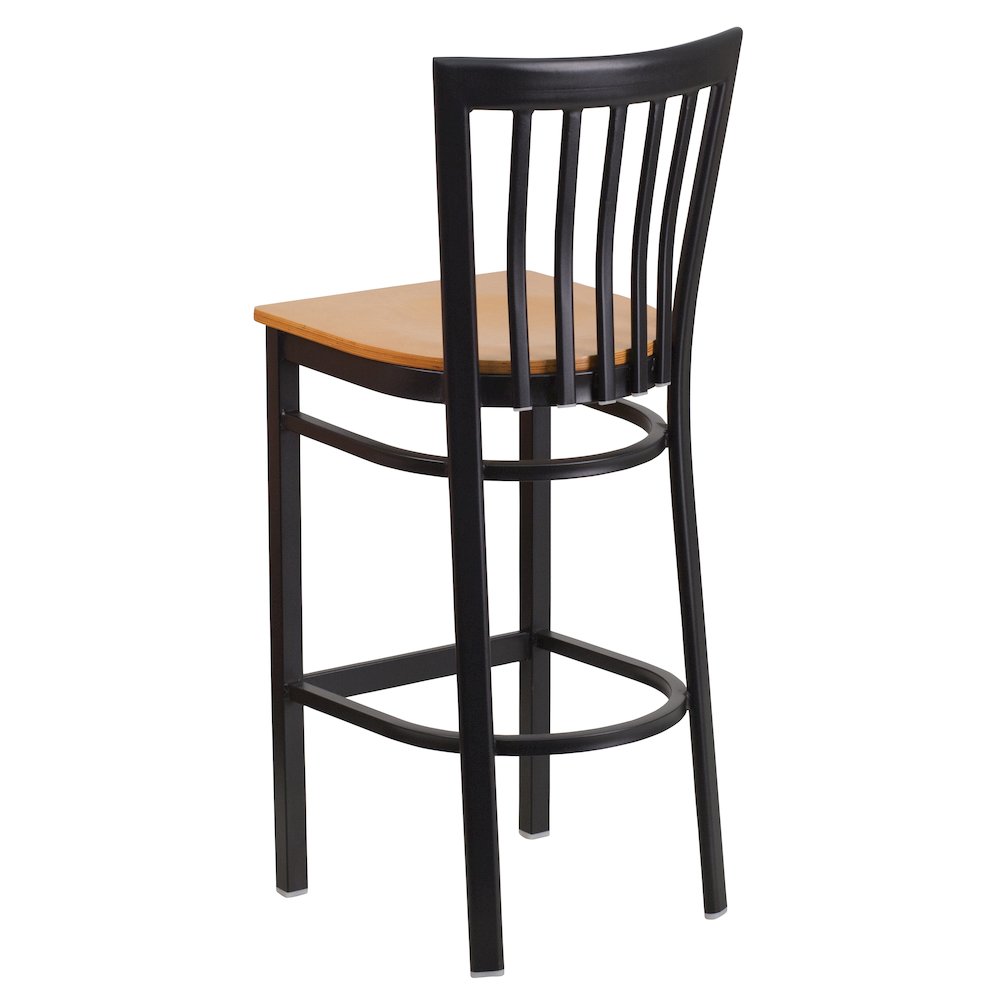 Black School House Back Metal Restaurant Barstool – Natural Wood Seat