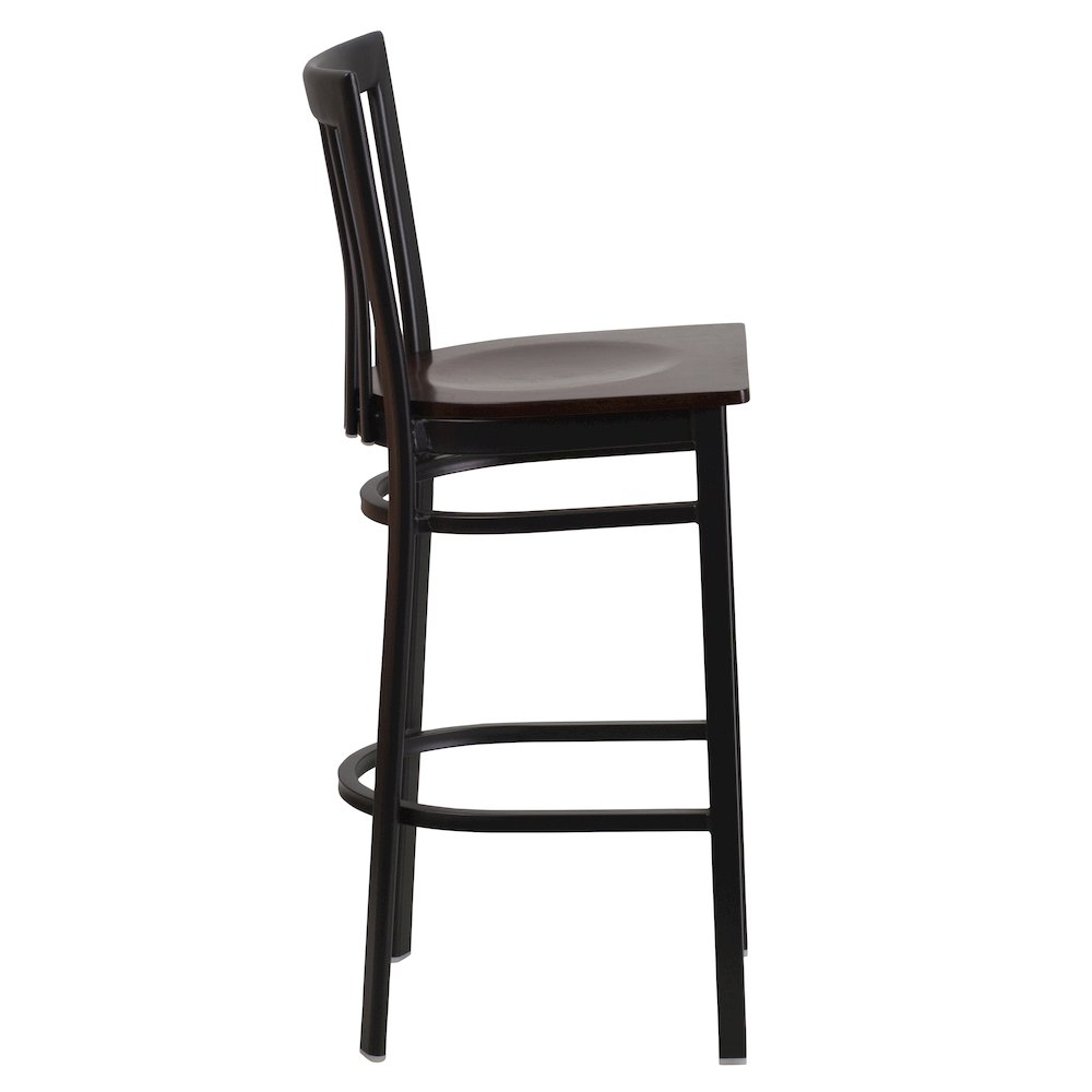 Black School House Back Metal Restaurant Barstool – Walnut Wood Seat