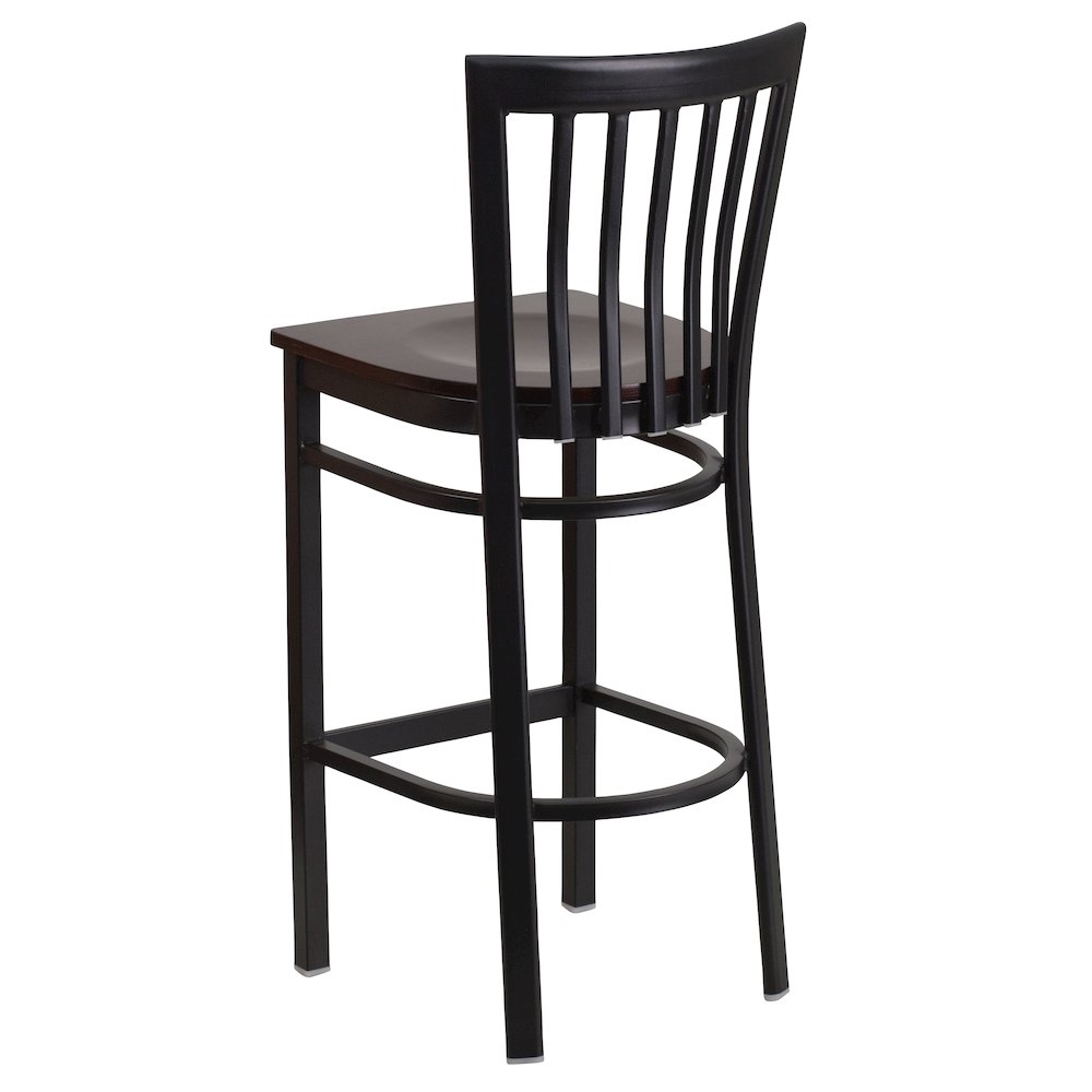 Black School House Back Metal Restaurant Barstool – Walnut Wood Seat