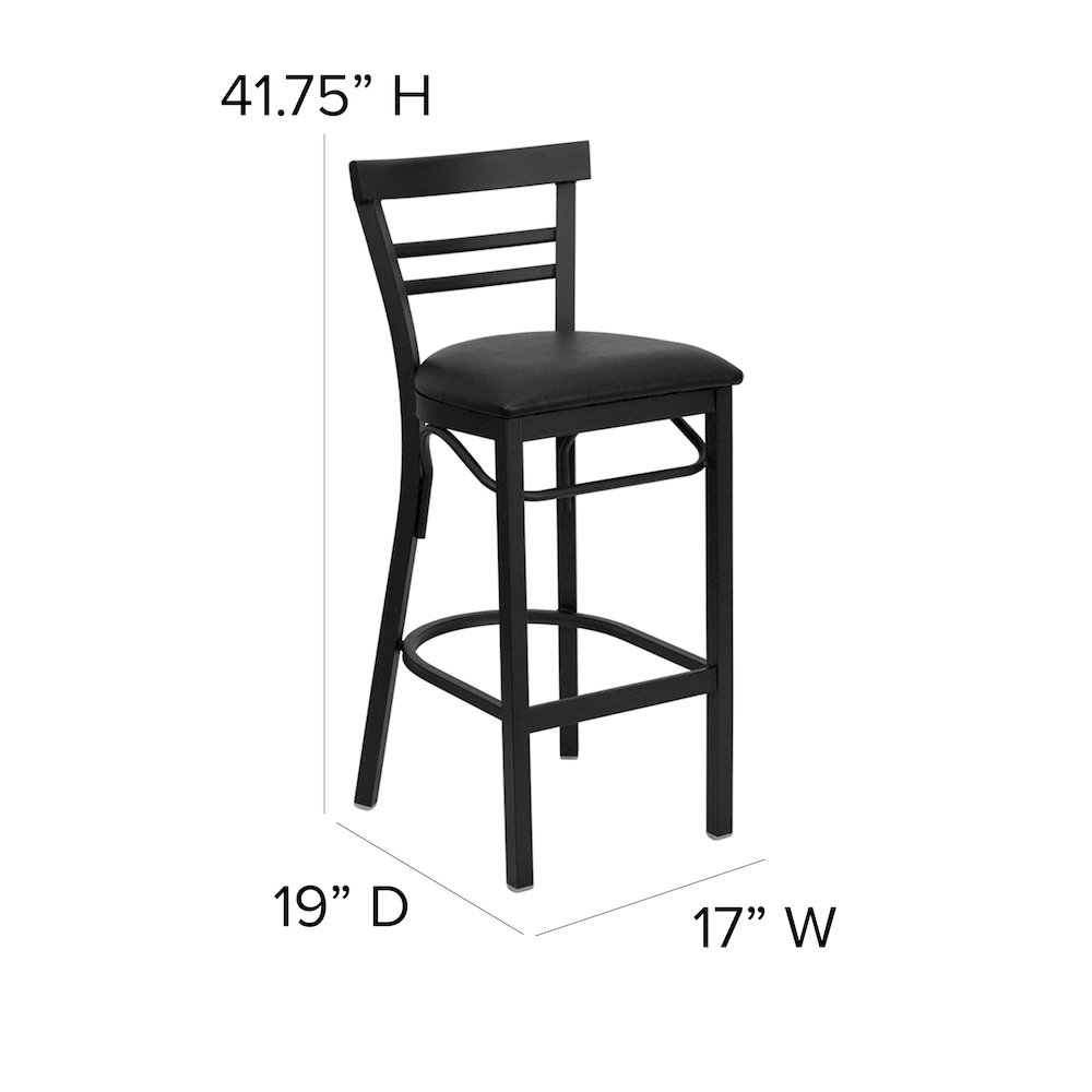 Black Two-Slat Ladder Back Metal Restaurant Barstool – Black Vinyl Seat
