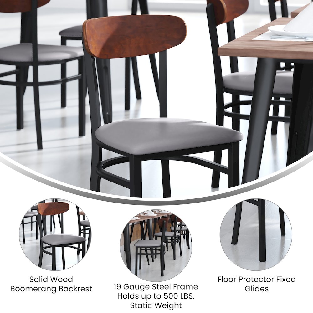 Commercial Dining Chair with Vinyl Upholstered Seat and Wood Boomerang Back