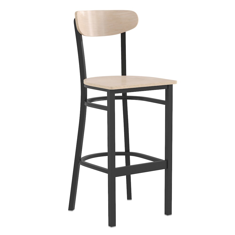 Commercial Grade Bar Stool with Solid Wood Back and Seat