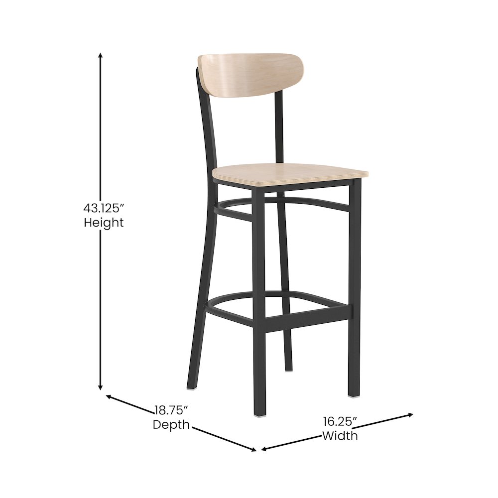 Commercial Grade Bar Stool with Solid Wood Back and Seat